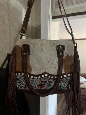 Myra bag, Brown and White Fringe Western-Style Crossbody Bag.